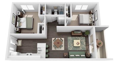 Floor plan for 2 beds, 1 bath, 925 sqft